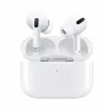 White wireless earbuds in a charging case on a white background