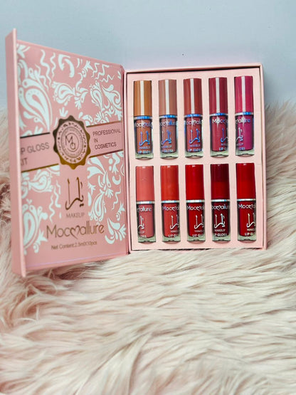 Amora Mega Store – Premium Mocallure Lip Gloss Kit | Long-Lasting, 10-Shade Lip Gloss Collection