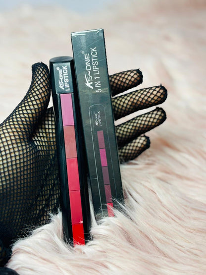 “KS One 5-in-1 Lipstick – multi-shade lipstick palette featuring nude, red, and berry tones for all occasions”

